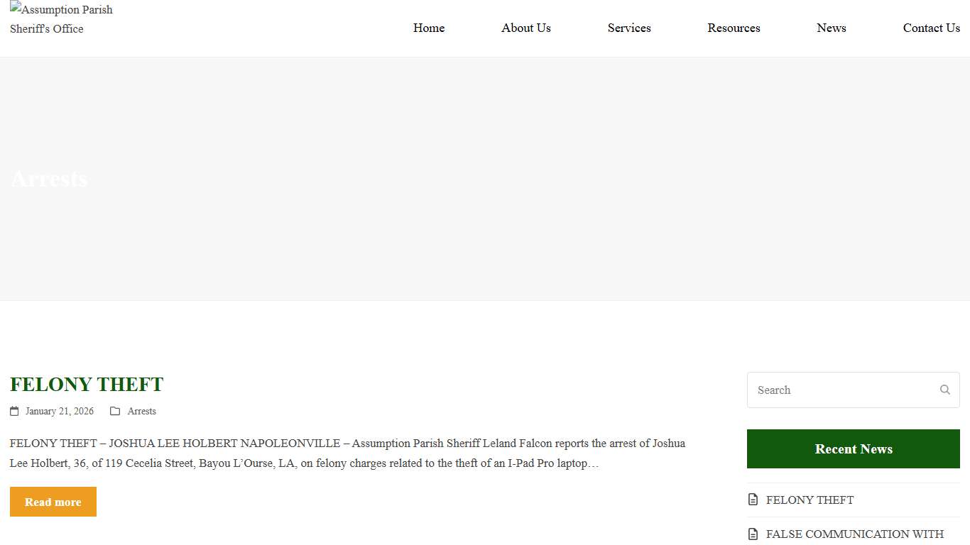 Arrests Archives - Assumption Parish Sheriff's Office