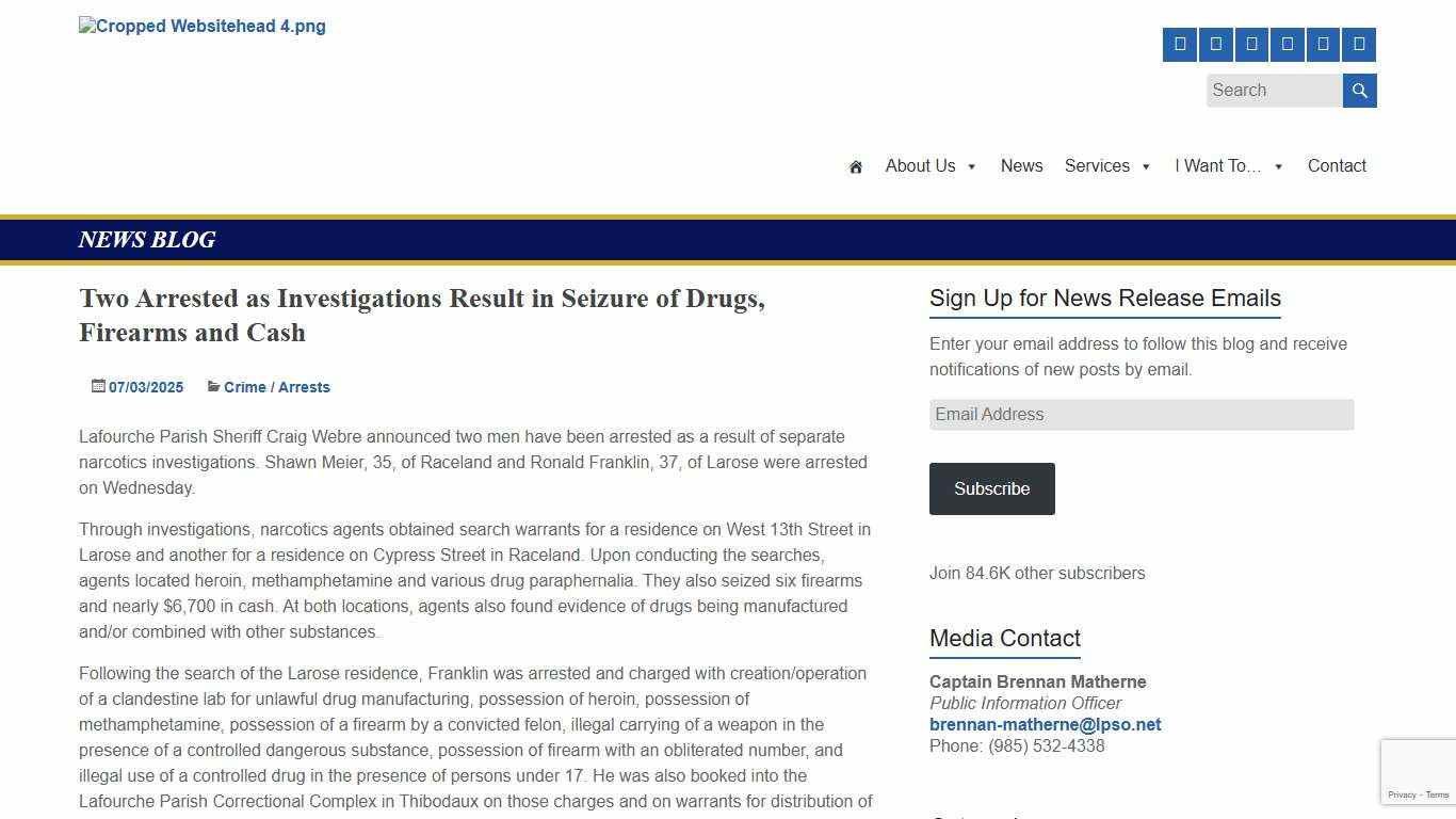 Two Arrested as Investigations Result in Seizure of Drugs, Firearms and Cash – Lafourche Parish Sheriff's Office