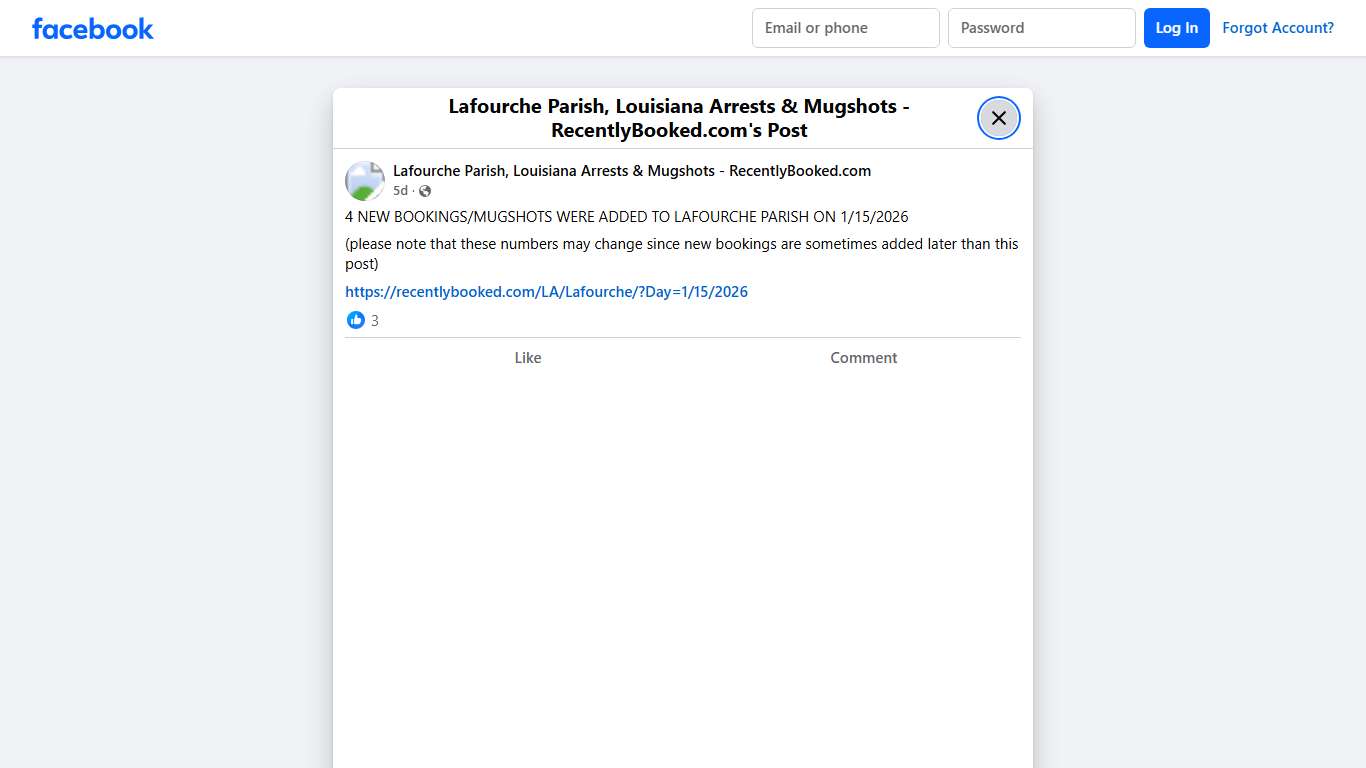 4 NEW BOOKINGS/MUGSHOTS WERE ADDED TO LAFOURCHE PARISH ON 1/15/2026 (please note that these numbers may change since new bookings are sometimes added later than this post)... - Lafourche Parish, Louisiana Arrests & Mugshots - RecentlyBooked.com | Facebook
